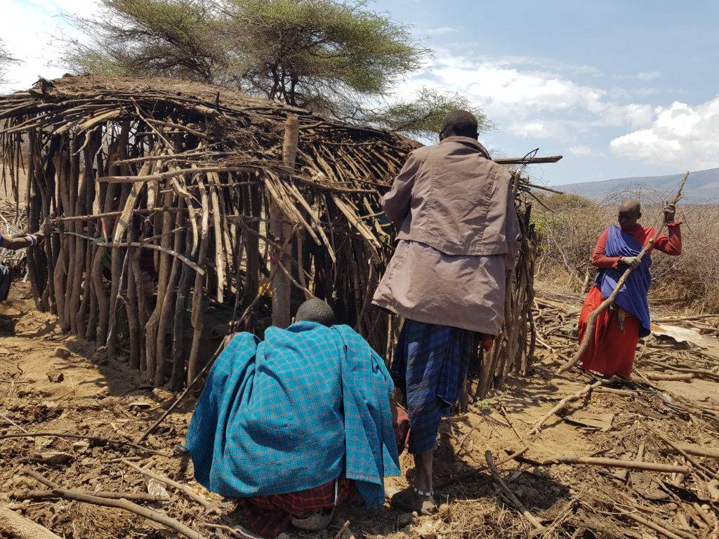 masai building a house